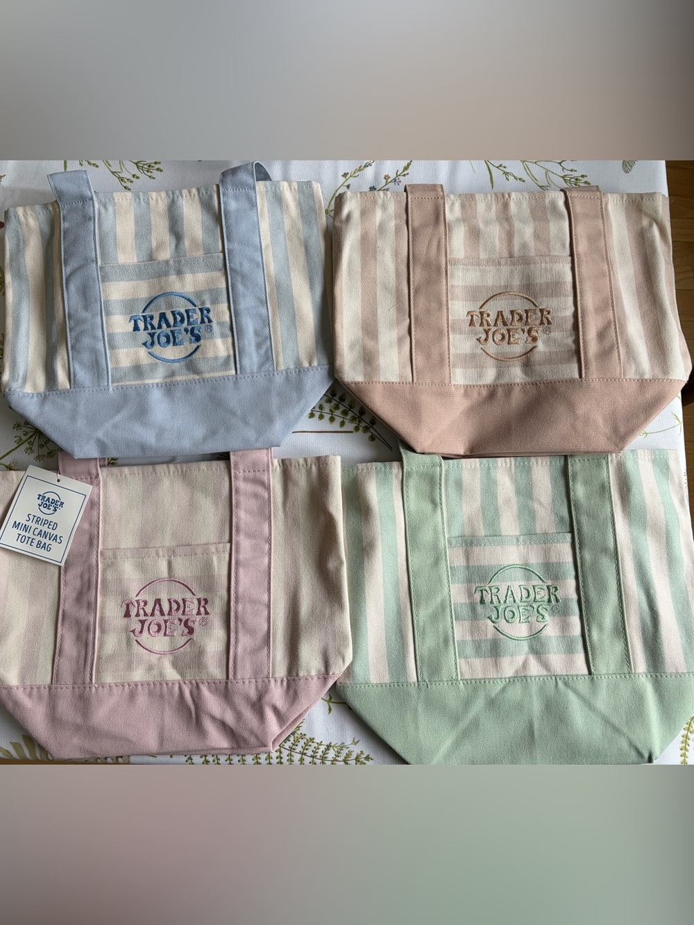 Trader Joe's Striped Mini Canvas Tote Bag set